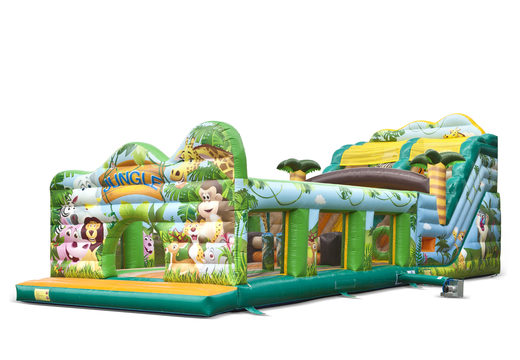 Mega inflatable slide in Jungle world theme with 3D obstacles for children. Buy inflatable slides now online at JB Inflatables UK