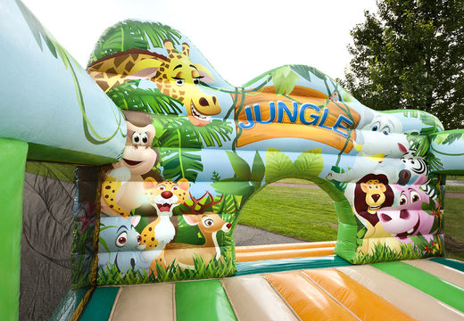 Jungle world themed slide with 3D obstacles for kids. Buy inflatable slides now online at JB Inflatables UK