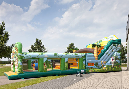 Order an inflatable extra wide Jungle World XL slide with 3D obstacles for children. Buy inflatable slides now online at JB Inflatables UK