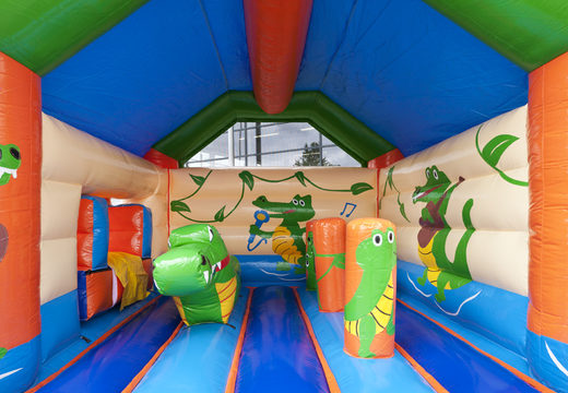 Buy an inflatable covered bouncy castle with a large 3D crocodile object on the roof at JB Inflatables UK. Order bouncy castles online at JB Inflatables UK