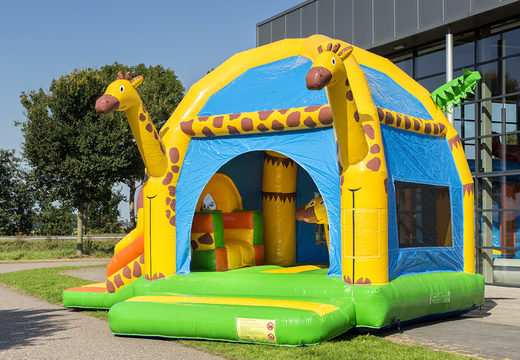 Order inflatable indoor multifun super bouncy castle with slide in giraffe theme for children. Buy bouncy castles online at JB Inflatables UK