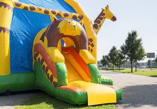 Order covered multifun super bounce house with slide in giraffe theme for children. Buy bounce houses online at JB Inflatables UK