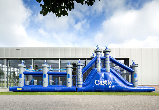 Buy a 17-meter-wide obstacle course in a castle theme with 7 game elements and colorful objects for kids. Order inflatable obstacle courses now online at JB Inflatables UK