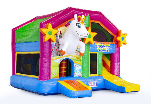 Order medium inflatable unicorn bouncy castle with slide for children. Buy inflatable bouncy castles online at JB Inflatables UK