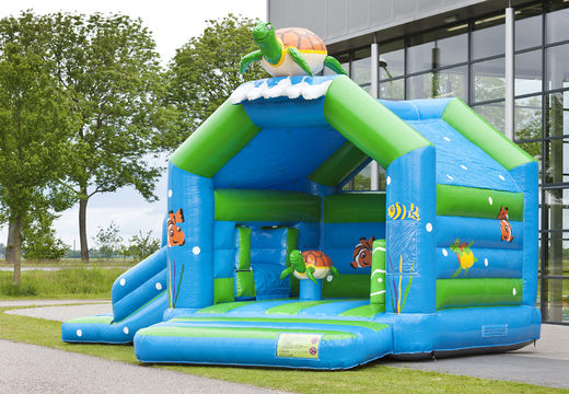 Order multifun bouncy castle with a striking 3D figure of a turtle on the roof for kids. Order inflatable bouncy castles online at JB Inflatables UK