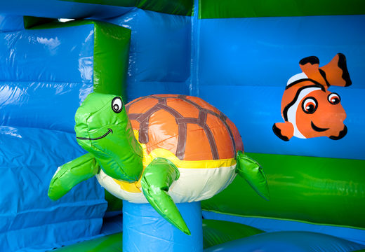 Buy Turtle inflatable covered bouncer with various obstacles, a slide and a 3D object on the roof at JB Inflatables UK. Order bouncers online at JB Inflatables UK