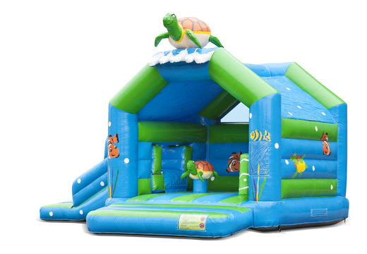 Buy inflatable indoor multiplay multifun bouncy castle with slide in turtle theme for children. Order inflatable bouncy castles online at JB Inflatables UK
