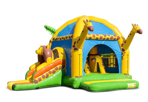 Buy inflatable indoor multifun super bouncy castle with slide in giraffe theme for children. Order inflatable bouncy castles online at JB Inflatables UK