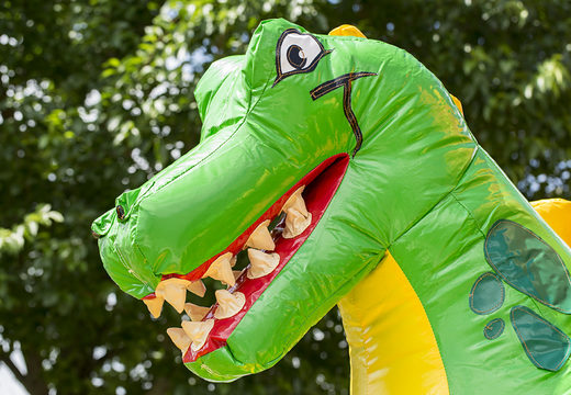 Order inflatable slide combo bounce house in dinosaur theme for children. Buy inflatable bounce houses with slide and green dinosaur at JB Inflatables UK