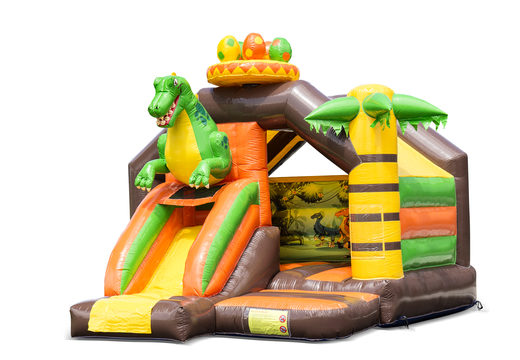 Inflatable slide combo bouncy castle in dinosaur theme for sale at JB Inflatables UK. Order inflatable bouncy castles with slide for kids