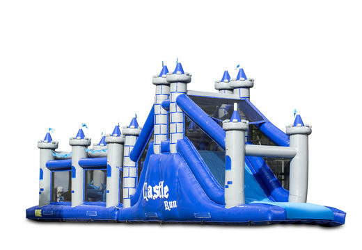 Unique castle themed obstacle course with 7 game elements and colorful objects to buy for kids. Order inflatable obstacle courses now online at JB Inflatables UK