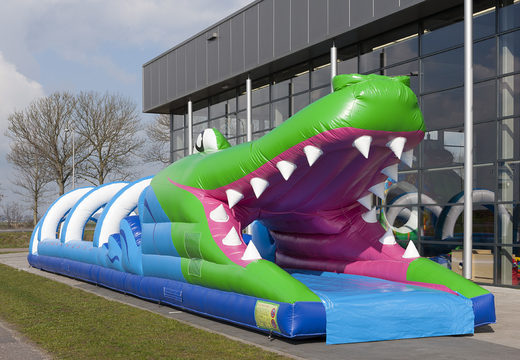 Order a perfect inflatable 18 meter long crocodile themed belly slide for children. Buy inflatable belly slides now online at JB Inflatables UK