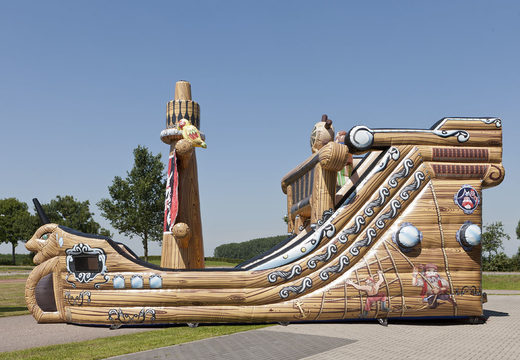 Order a pirate ship themed inflatable slide, a striking shape with cool 3D objects and full-colour prints for kids. Buy inflatable slides now online at JB Inflatables UK