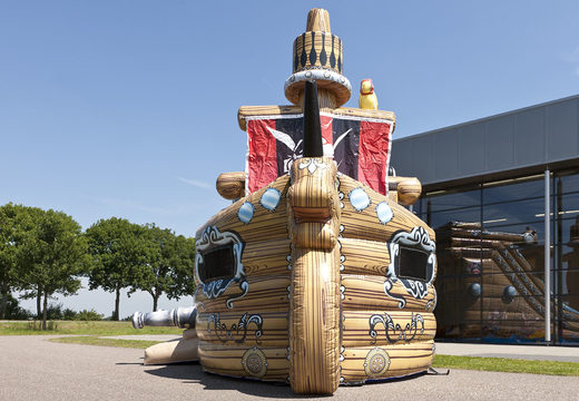 Pirate ship themed inflatable slide, a striking shape with cool 3D objects and full color prints for your kids. Buy inflatable slides now online at JB Inflatables UK