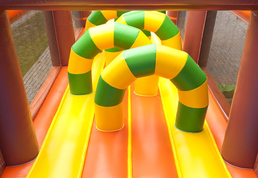 Get your unique 17 meter jungle themed obstacle course with 7 game elements and colorful objects now for kids. Order inflatable obstacle courses at JB Inflatables UK