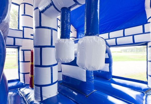 Buy a medium inflatable castle themed bouncer with slide and pillars on the jumping surface for children. Order inflatable bouncers online at JB Inflatables UK