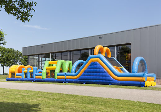 Order an inflatable 27 meter long double obstacle course in cheerful colors for kids. Buy inflatable obstacle courses online now at JB Inflatables UK
