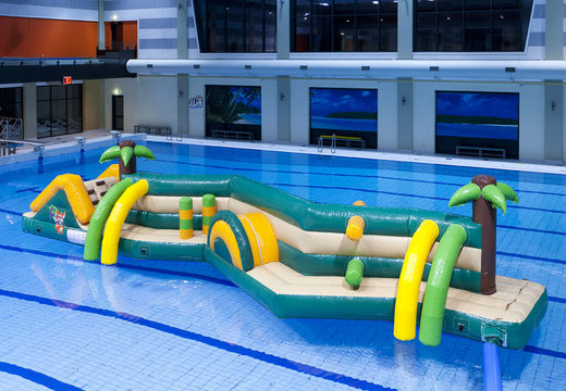 Buy a double inflatable Zig Zag jungle themed pool obstacle course for both young and old. Order inflatable water attractions now online at JB Inflatables UK