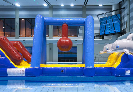 Slide water obstacle course marine run with 3D dolphins and cool prints for both young and old. Buy inflatable obstacle courses online now at JB Inflatables UK