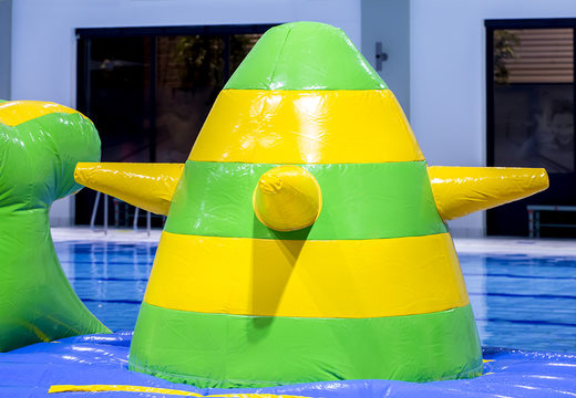 Inflatable adventure run green/blue 10m swimming pool with fun objects and round slide for both young and old. Order inflatable pool games now online at JB Inflatables UK