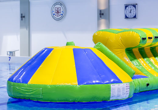 Order inflatable adventure run green/blue 10m swimming pool with challenging obstacle objects and round slide for both young and old. Buy inflatable pool games now online at JB Inflatables UK