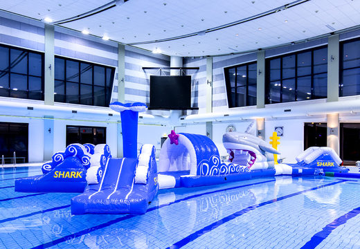 Get an airtight double inflatable 16 meter long hairrun swimming pool assault course in a unique design with funny 3D objects and no less than 2 slides for both young and old. Order inflatable obstacle courses online now at JB Inflatables UK