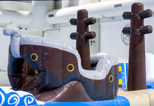 Spectacular inflatable pirate run obstacle course in a unique design with funny 3D objects and no less than 2 slides for kids. Order inflatable water attractions now online at JB Inflatables UK