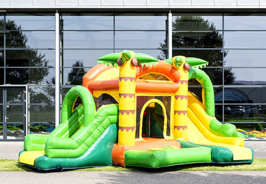 Mini inflatable multiplay bouncy castle in jungle theme for children. Order inflatable bouncy castles online at JB Inflatables UK