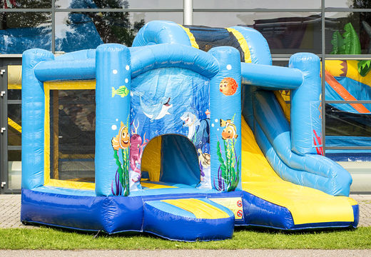 Mini inflatable multiplay bouncy castle in ocean theme for children. Order inflatable bouncy castles online at JB Inflatables UK