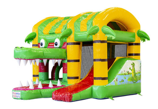 Buy a small indoor inflatable multiplay bouncy castle in a crocodile theme for children. Order inflatable bouncy castles online at JB Inflatables UK