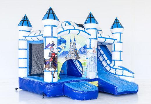 Buy a blue and white bouncy castle in a castle theme for children. Order inflatable bouncy castles online at JB Inflatables UK