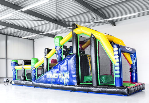 Buy 15 meter interactive obstacle course in IPS Time Run theme for kids. Order inflatable obstacle courses now online at JB Inflatables UK