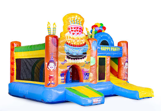 Medium inflatable multiplay bouncy castle in party theme for children. Order inflatable bouncy castles online at JB Inflatables UK