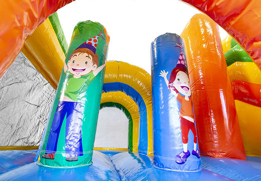 Order a party-themed bouncer with a slide for children. Buy inflatable bouncers online at JB Inflatables UK