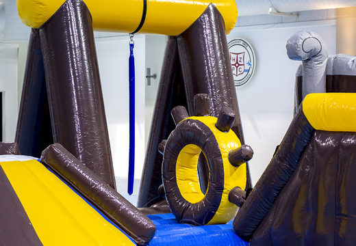 Order an airtight inflatable play island in a pirate theme with a vine, climbing tower, round slide and obstacles for both young and old. Buy inflatable pool games now online at JB Inflatables UK