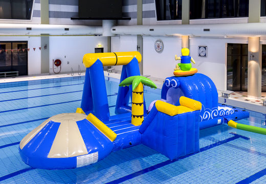 Unique airtight inflatable surfer play island with a vine, climbing tower, round slide and obstacles for both young and old. Buy inflatable pool games now online at JB Inflatables UK