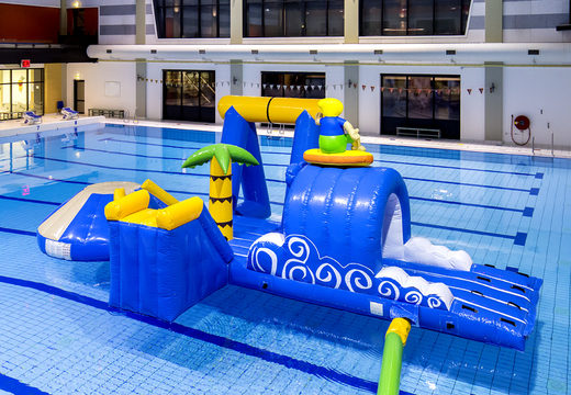 Buy an airtight surfer inflatable play island with a vine, climbing tower, round slide and obstacles for both young and old. Order inflatable water attractions now online at JB Inflatables UK