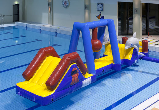 Buy Marine run inflatable water obstacle course with 3D dolphins and cool prints for both young and old. Order inflatable obstacle courses online now at JB Inflatables UK