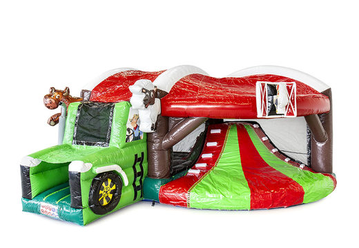 Buy indoor inflatable multiplay bouncy castle with slide in farm tractor theme for children. Order inflatable bouncy castle online at JB Inflatables UK