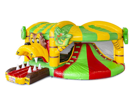 Buy an inflatable indoor multiplay bouncy castle with slide in a jungle theme for children. Order inflatable bouncy castles online at JB Inflatables UK