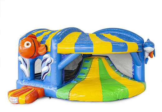 Buy an inflatable indoor multiplay XL bouncy castle with slide in the seaworld sea theme for children. Order inflatable bouncy castles online at JB Inflatables UK