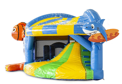 Bouncy castle in seaworld theme with slide and with 3D objects inside for children. Buy inflatable bouncy castles online at JB Inflatables UK