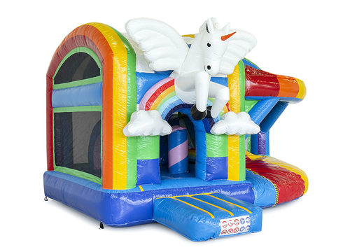 Order inflatable indoor multiplay bouncy castle with slide in unicorn theme for kids. Buy inflatable bouncy castles online at JB Inflatables UK