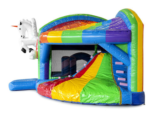 Order medium inflatable multiplay bouncy castle in unicorn theme with slide for children. Buy inflatable bouncy castles online at JB Inflatables UK