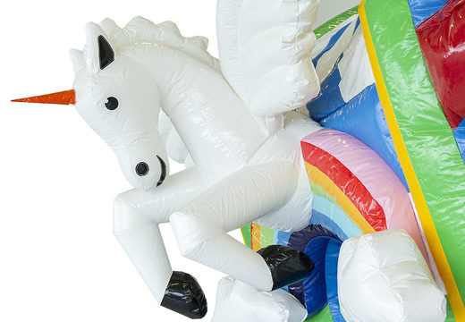 Multiplay unicorn bouncer with a slide and with 3D objects inside for kids. Buy inflatable bouncers online at JB Inflatables UK