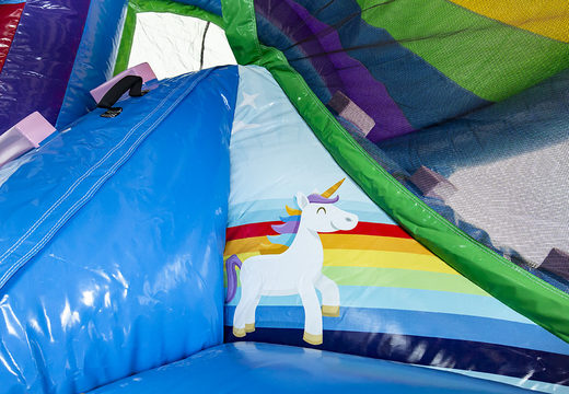 Multiplay unicorn bounce house with a slide and buy 3D objects for kids. Order inflatable bounce house online at JB Inflatables UK
