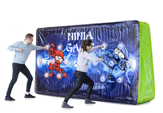 Buy a unique IPS Splash Wall - Ninja theme - action photo with a water spray on the top for both young and old. Order inflatable IPS Splash Walls now online at JB Inflatables UK 
