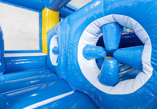 Order modular 13.5 meter long obstacle course in surf theme with matching 3D objects for children. Buy inflatable obstacle courses online now at JB Inflatables UK