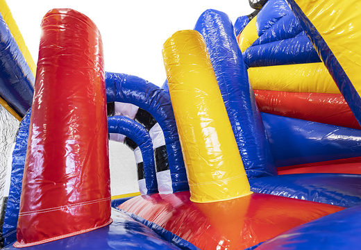 Multiplay formula 1 bouncer with a slide, fun objects on the jumping surface and eye-catching 3D objects to buy for kids. Order inflatable bouncers online at JB Inflatables UK