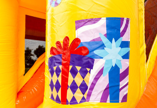 Order a small indoor inflatable multiplay bouncer in a happy party theme for children. Buy inflatable bouncers online at JB Inflatables UK